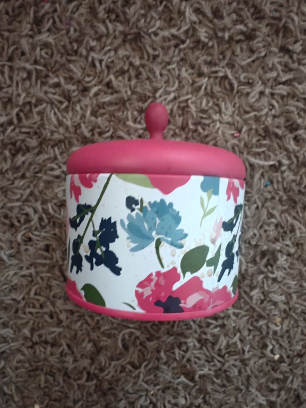 Floral Ceramic Canister with Candle And Pink Lid
